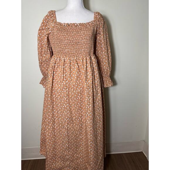 English Factory TAn Floral Peasant Dress Sz L - Picture 1 of 4